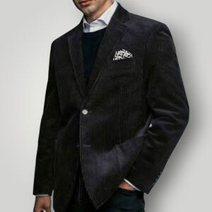 STATEMENTS Men's Blazer 46R Sport Coat Two-Button Jacket Black Corduroy Cotton